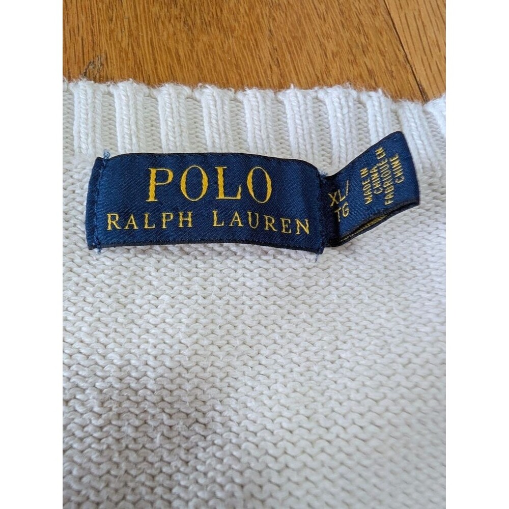 Polo Ralph Lauren Mens XL White Cotton Crewneck Knit Sweater Pony Logo - Picture 3 of 6